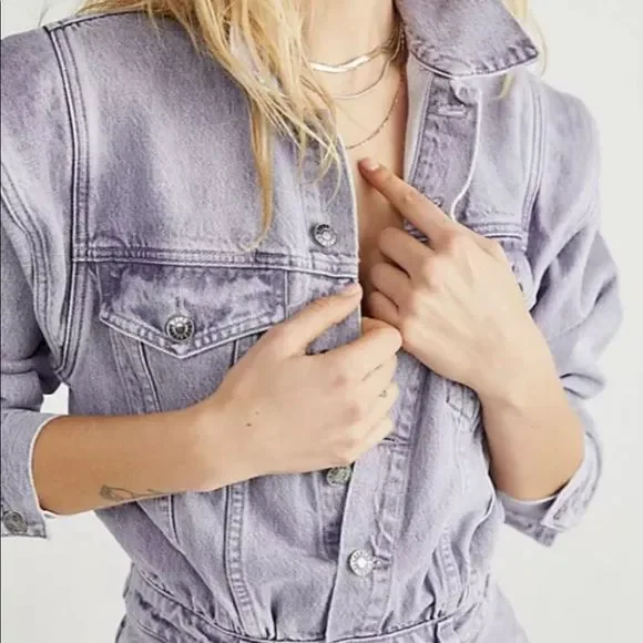 Free People AGOLDE Reyna Jumpsuit Coveralls 1 Pc Lilac Ashberry Denim - Picture 3 of 7